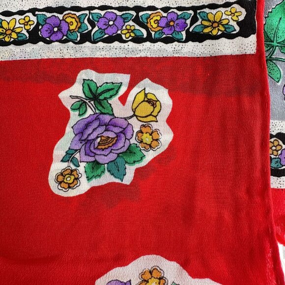 Vintage Silk Scarf Bill Blass for Baar and Beard, Red Floral Head Scarf - Picture 8 of 10